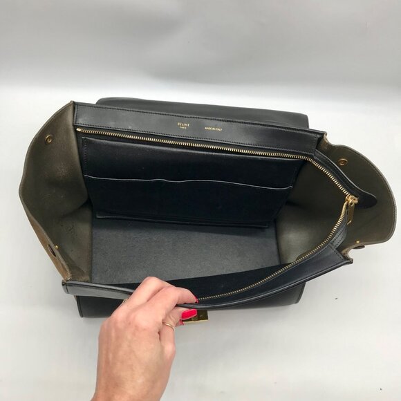 Celine Beige & Black Calfskin Trapeze Convertible Satchel - Picture 10 of 12